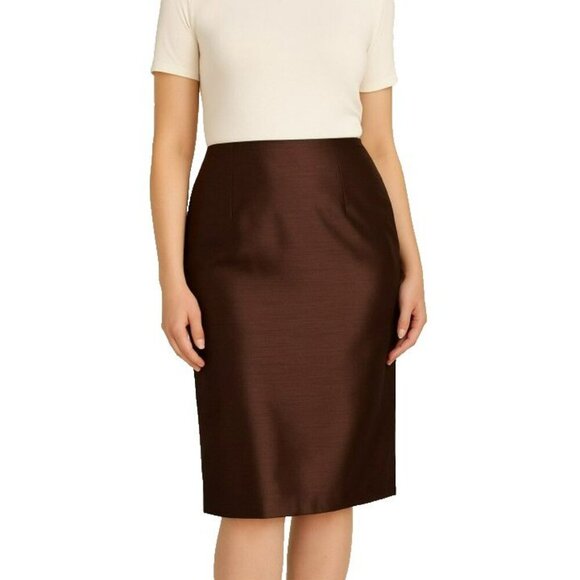 Signature by Larry Levine Woman Brown Formal Skirt 18W Shiny Satin Look - Picture 1 of 6
